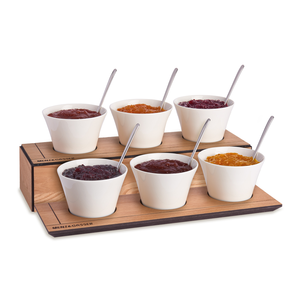 Espositore in legno componibile per tazze in porcellana per l'HO.RE.CA.